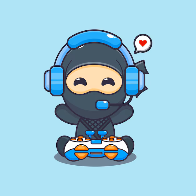 Ninja mascot with a headset and game controller
